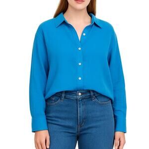 Felicite Drop Shoulder Size 2 Small NWT Blue Button-Up Collared Long Sleeve Top